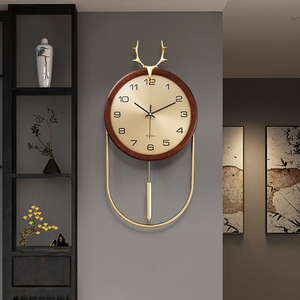 新中式胡桃实木时钟客厅装饰挂墙超静音钟表家用时尚轻奢大气挂钟