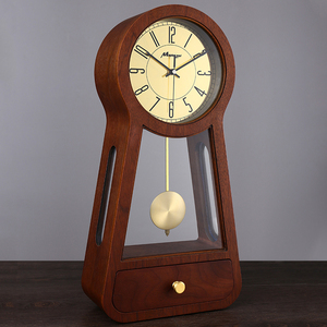 胡桃实木抽屉座钟桌面台钟台式钟表客厅家用摆钟坐钟摆件摆放时钟