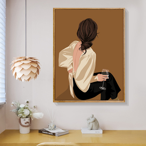 ins简约背影少女diy数字油画手工填色手绘涂色填充丙烯油彩装饰画