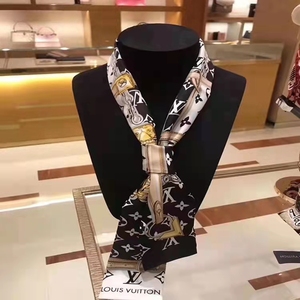 收库奢品实体lv路易威蚕丝花卉黑白小丝巾春夏代购女士twilly实拍