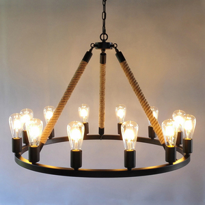 美式乡村复古loft工业风铁艺吊灯 咖啡馆酒吧餐饮店服装店麻绳灯