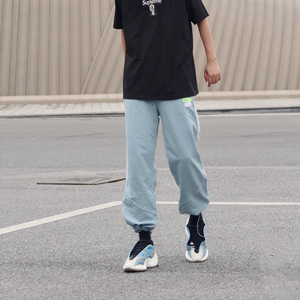 soldixz国潮高街搭aj1yeezy700v3蓝色球鞋排扣抽绳垂感宽松运动裤
