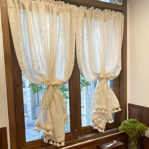 日式法式窗帘棉麻奶油风卧室客厅门帘复古窗帘布高级感原木田园风