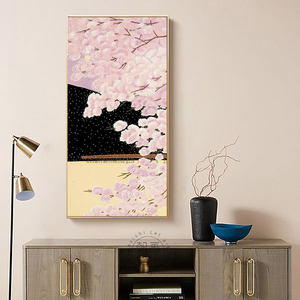 樱花装饰画 日式风格竖版走廊玄关挂画粉色ins客厅样板间卧室壁画