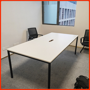 白色会议桌长桌简约6人4钢架带线盒小型洽谈桌现代办公室桌椅组合