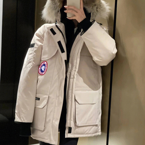 大鹅羽绒服米白莆田高/版本男女08远征中长款派克情侣款工装外套