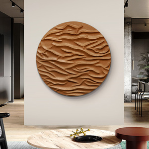 现代轻奢3d立体肌理画圆形浮雕壁画砂岩手绘客厅沙发背景墙装饰画
