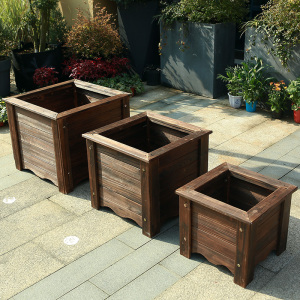 防腐木花箱正方形碳化木花盆户外花槽庭院种植箱室外特大号种树盆