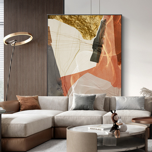 现代轻奢客厅沙发背景墙装饰画橙色鎏金抽象落地画大尺寸巨幅壁画
