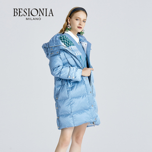 毕索妮besionia 新款秋冬天蓝色羽绒服