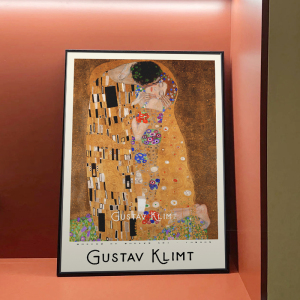 古斯塔夫克林姆特《吻》抽象艺术装饰画绿色系田园复古客厅装饰画