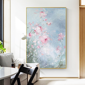 手绘油画定制北欧玄关装饰画客厅走廊入户挂画玫瑰花治愈系壁画