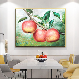 手绘油画现代简约餐厅墙面装饰画新中式饭厅玄关挂画水果苹果壁画