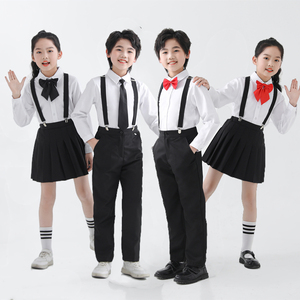 国庆节儿童大合唱团表演出服装男女小学生诗歌朗诵班服长袖白衬衫