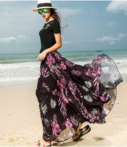 新款沙滩裙半身裙夏韩版大摆雪纺纱裙仙女裙大码拖地长裙伞裙包邮