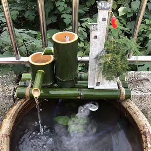 陶瓷鱼缸竹子流水摆件竹筒流水器石槽鱼缸鱼盆过滤加湿增氧招财