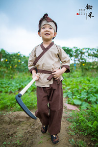 幼儿童小孩古装汉服男童男孩古代农民屠夫卖肉鱼小商贩表演出服装