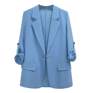 2022夏季新款一粒扣外套女薄款淡蓝色小个子网红炸街高级感西服潮