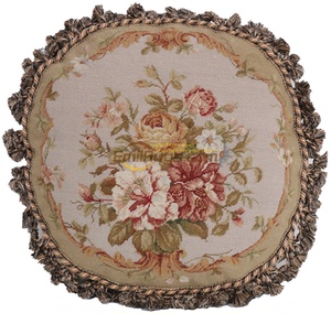 手工上海绒绣diy材料编织欧式花卉圆形15目床头沙发不含芯抱枕套