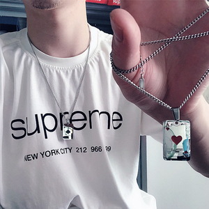 正版 supreme项链 潮牌扑克吊坠嘻哈夏季服饰百搭项链挂链男女款1