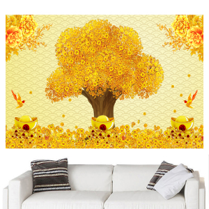 发财树卧室墙贴画摇钱树客厅装饰画黄金树餐厅壁画黄金满地自粘画