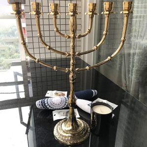 超大金灯台家用摆件纯铜复古7头蜡烛台以色列旅游纪念品节日礼品