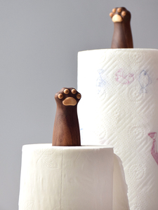 新品三工房 创意猫爪思纸房巾架 北欧现代厨卫生间实木卷纸立式收