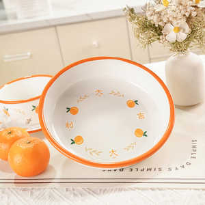 肥龙搪瓷大橘大利多用和面盆打蛋盆洗菜盆汤盆含冷藏保鲜盖碗盖
