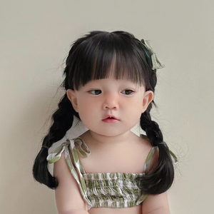 小女孩辫子假发女中长发宝宝双马尾麻花辫儿童全头套空气刘海表演