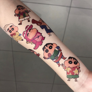 卡通动漫防水纹身贴蜡笔小新小男孩花臂彩色可爱贴纸印花韩国潮