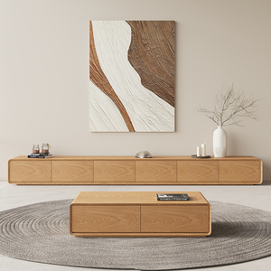 北欧电视柜茶几组合简约现代客厅小户型原木色侘寂风落地电视机柜