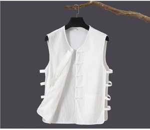 一农民棉麻扣复古老马甲字盘无袖白色手工夏传统坎肩背心中式唐装
