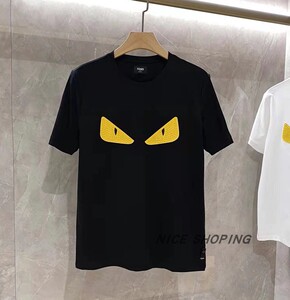 fendi/芬迪 小怪兽恶魔眼睛立体刺绣图案 宽松圆领短袖t恤男女