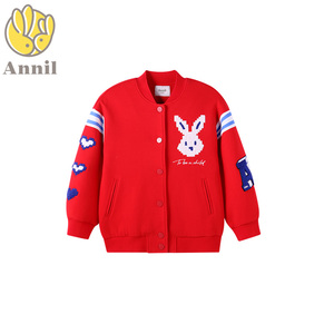 安奈儿童装2023春装新款女大童针织夹克外套AG315543红色棒球服