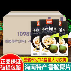 海南特产 南国香脆烤椰子片60g*24盒 碳烤椰片椰肉脆片椰子干果干
