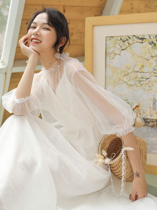 轻婚纱晨袍白色连衣裙子法式伴娘服女夏季领证登记小礼服日常可穿