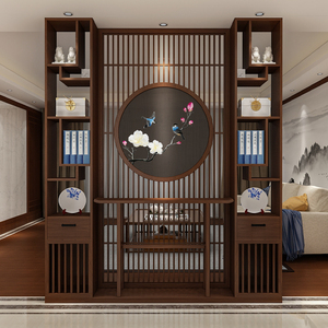 新中式屏风隔断进门家用客厅餐厅置物架移动刺绣玄关挡煞简约现代