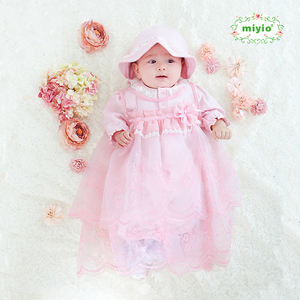 miyio公主礼服3件套婴儿衣服满月百日庆生服饰初生儿宝宝纱裙包邮