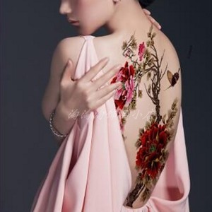 满背纹身贴纸防水持久女款牡丹花性感背部大图案古装写真拍摄贴画