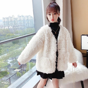 韩国女童毛毛上衣秋冬装加厚中大童韩版深秋洋气羊卷毛绒保暖外套