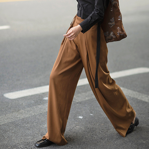 深棕色阔腿裤女