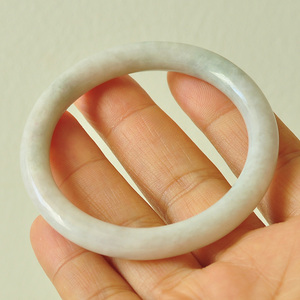 清货天然a货翡翠手镯叮当镯52糯种白色玉镯子少女款缅甸玉石镯子