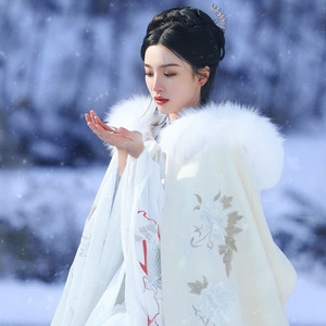 纳兰词斗篷汉服女长款加绒加厚披肩外套中式古风毛呢披风古装冬季