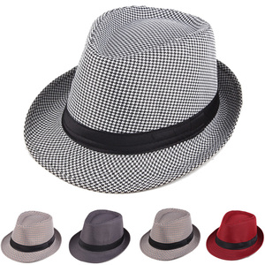 春夏季礼帽 格子爵士帽子夏季遮阳凉帽男女款情侣帽子时尚凉帽子