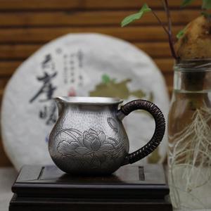 古本银器荷香四溢纯银公道杯老银匠大师纯手工纯银公道杯茶道用具