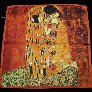 克里姆特油画《吻》55cm缎面油画小方巾丝巾女款围巾文艺古典清新