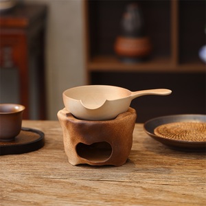 日式陶瓷烘茶器提香粗陶蜡烛烤茶炉茶勺加热茶叶醒茶器炒茶温茶炉