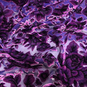 新款镂空真丝绒桑蚕丝紫色花卉图提花透视旗袍衬衫连衣裙布料面料