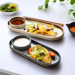 日式韩式烤肉店餐具凉菜意面寿司早餐盘子精致小食椭圆汉堡店托盘