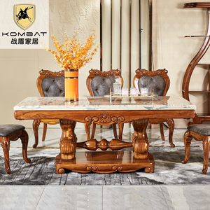 战盾实木餐桌椅天然大理石餐桌乌金木餐桌大象餐桌一桌四六椅组合